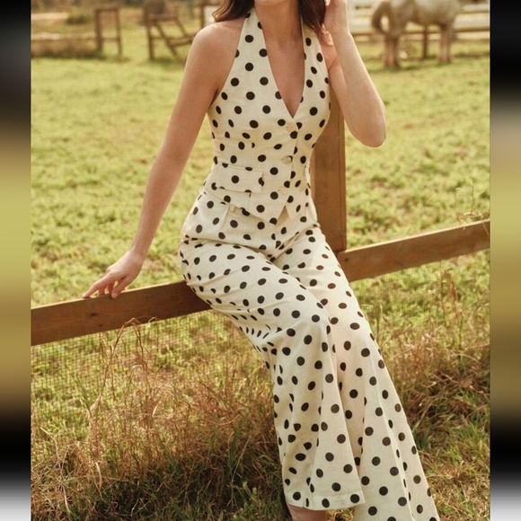 Polka Dot Print Halter Top And Pants 2 Piece Set,Suitable For Summer - Picture 1 of 5